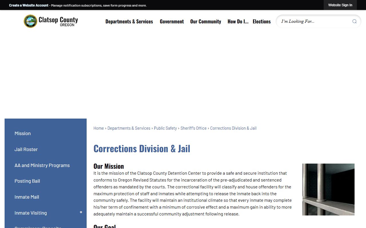 Clatsop County inmate population corrections division jail overview