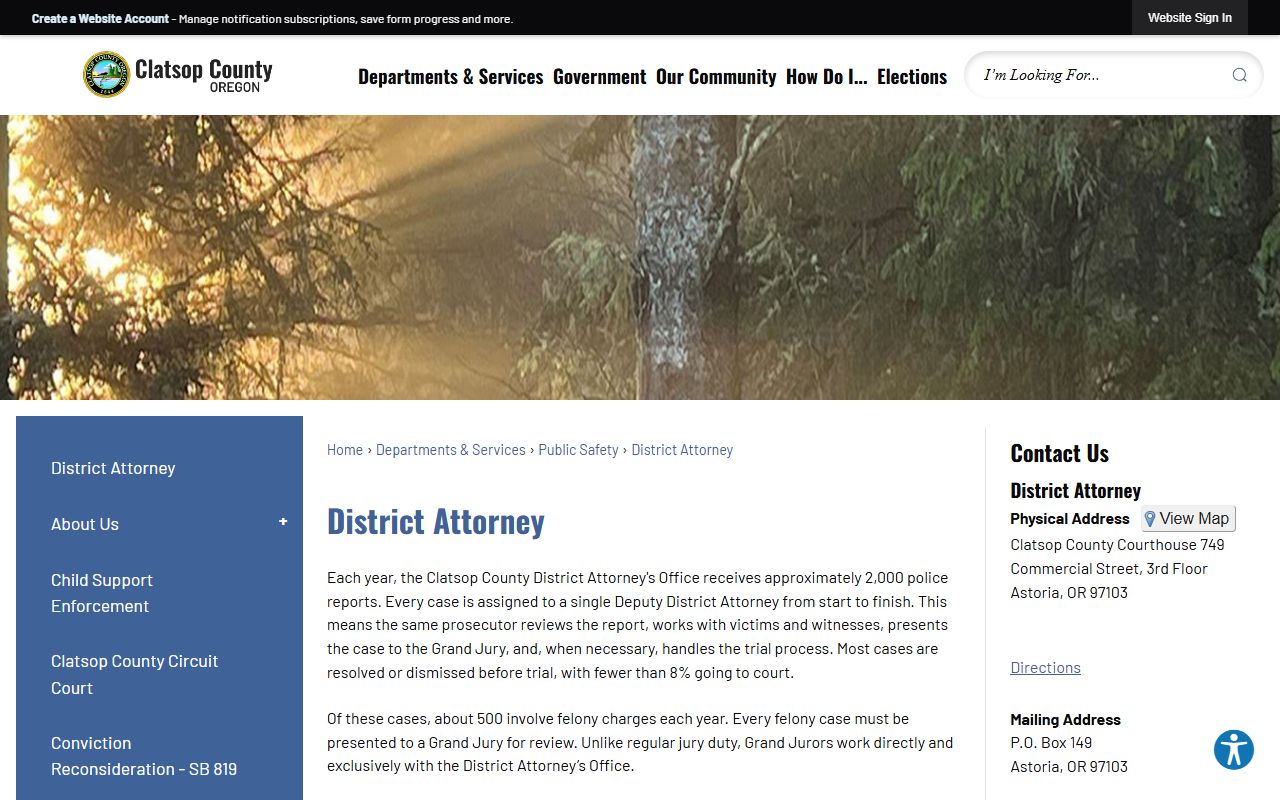 Clatsop County court records after arrest district attorney page