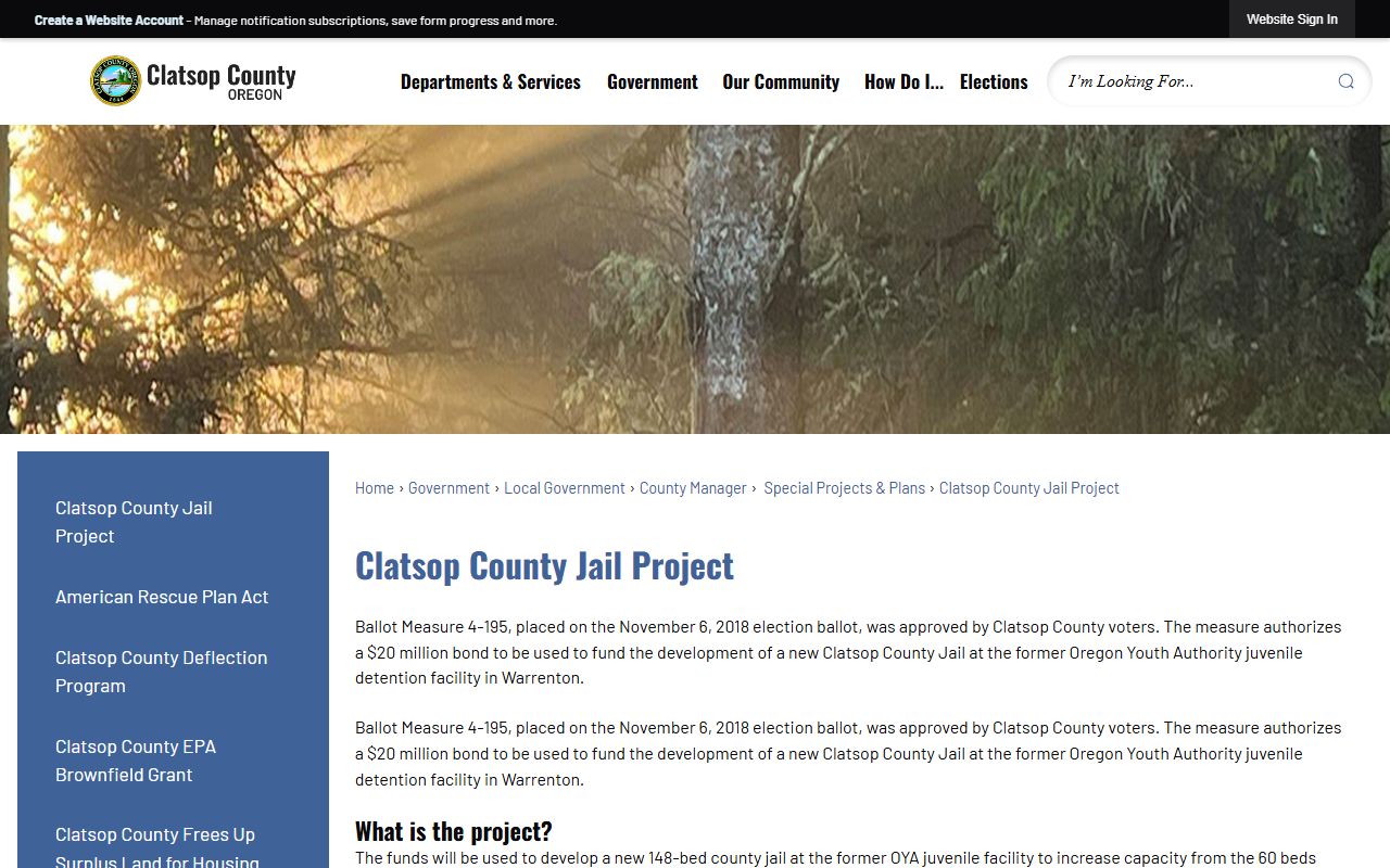 Clatsop County inmate population jail project capacity history