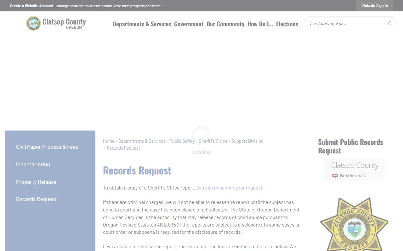 Clatsop County jail mugshots sheriff records request page